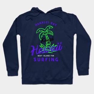 Retro cool Hanalei Bay Beach Hawaii Palm Tree Hoodie